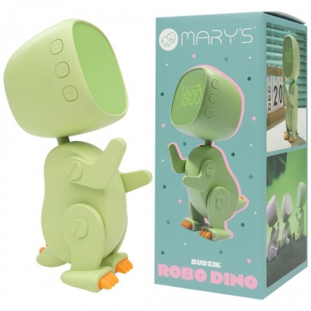 Reloj despertador robo-dino verde
