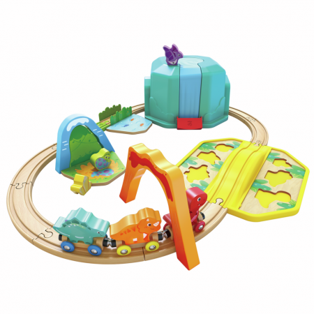Equipo de tren de dinosaurios con cubo