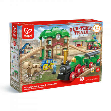 Set de Tren Retro de Madera con Estación